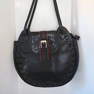 Vintage Black Snap Closure BERGE Italian Round Leather Purse